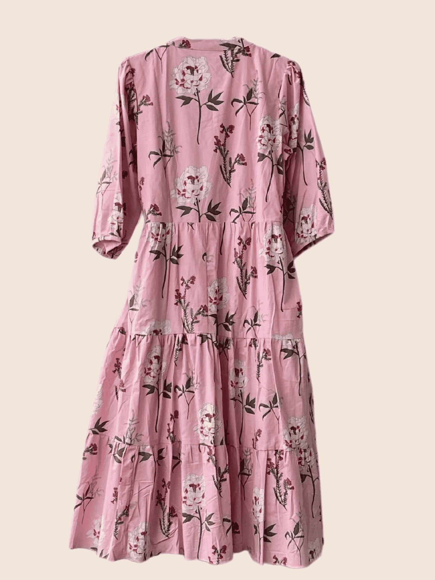 Maya Boho Tiered Pink Floral Cotton Maxi Dress