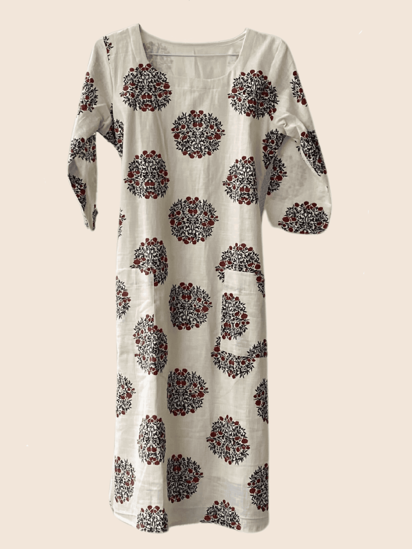 Aurora Cream Floral Long Sleeve Cotton Maxi Dress with Pockets