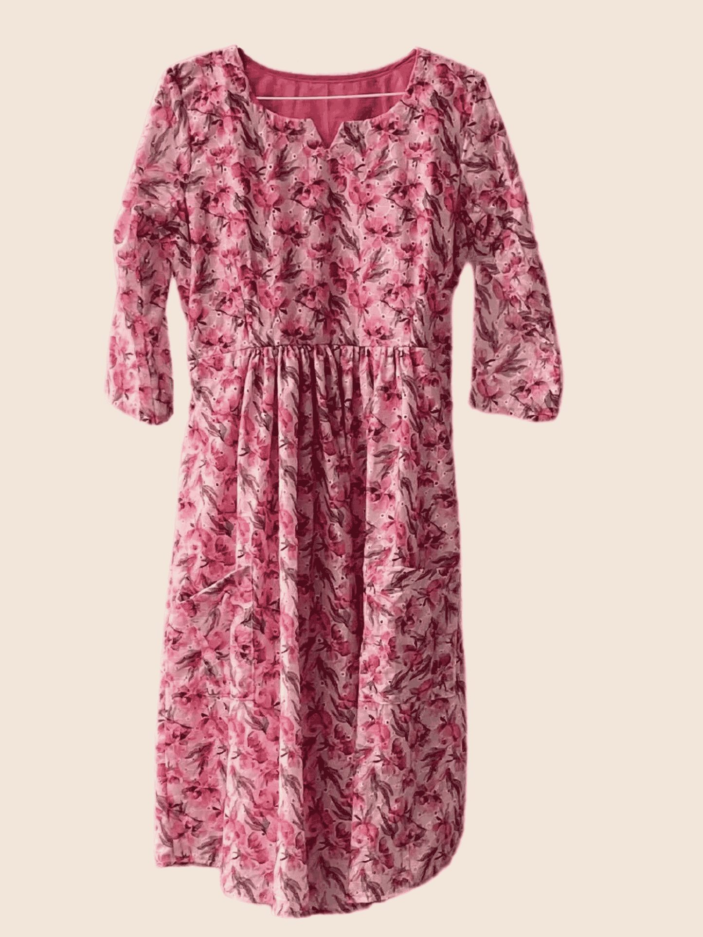 Maisie Pink Floral Long Sleeve Cotton Maxi Dress with Pockets