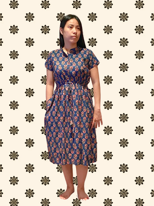 Chelsea Floral Short Sleeve Blue Cotton Dress