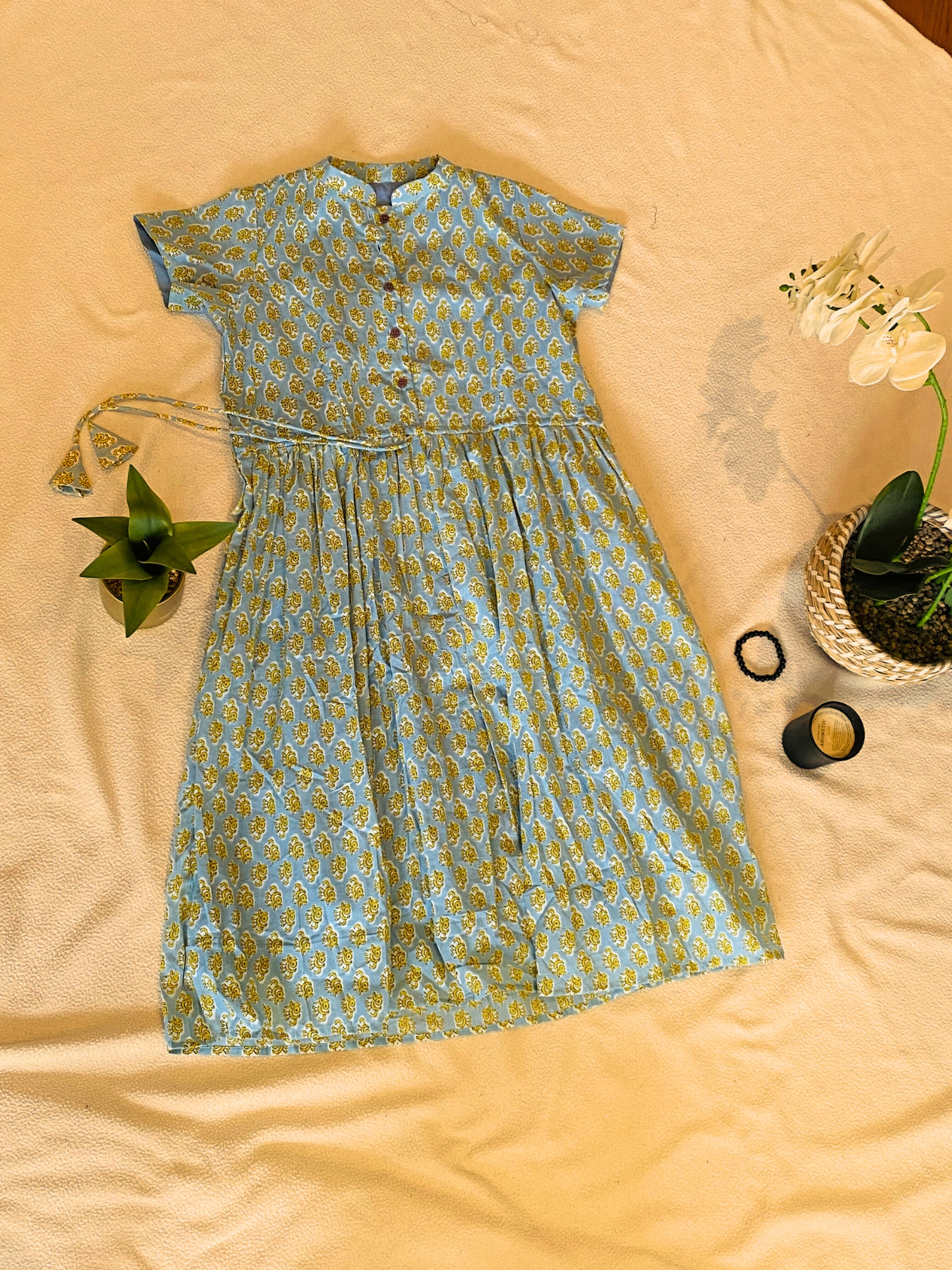 Chelsea Floral Short Sleeve Light Blue Cotton Dress