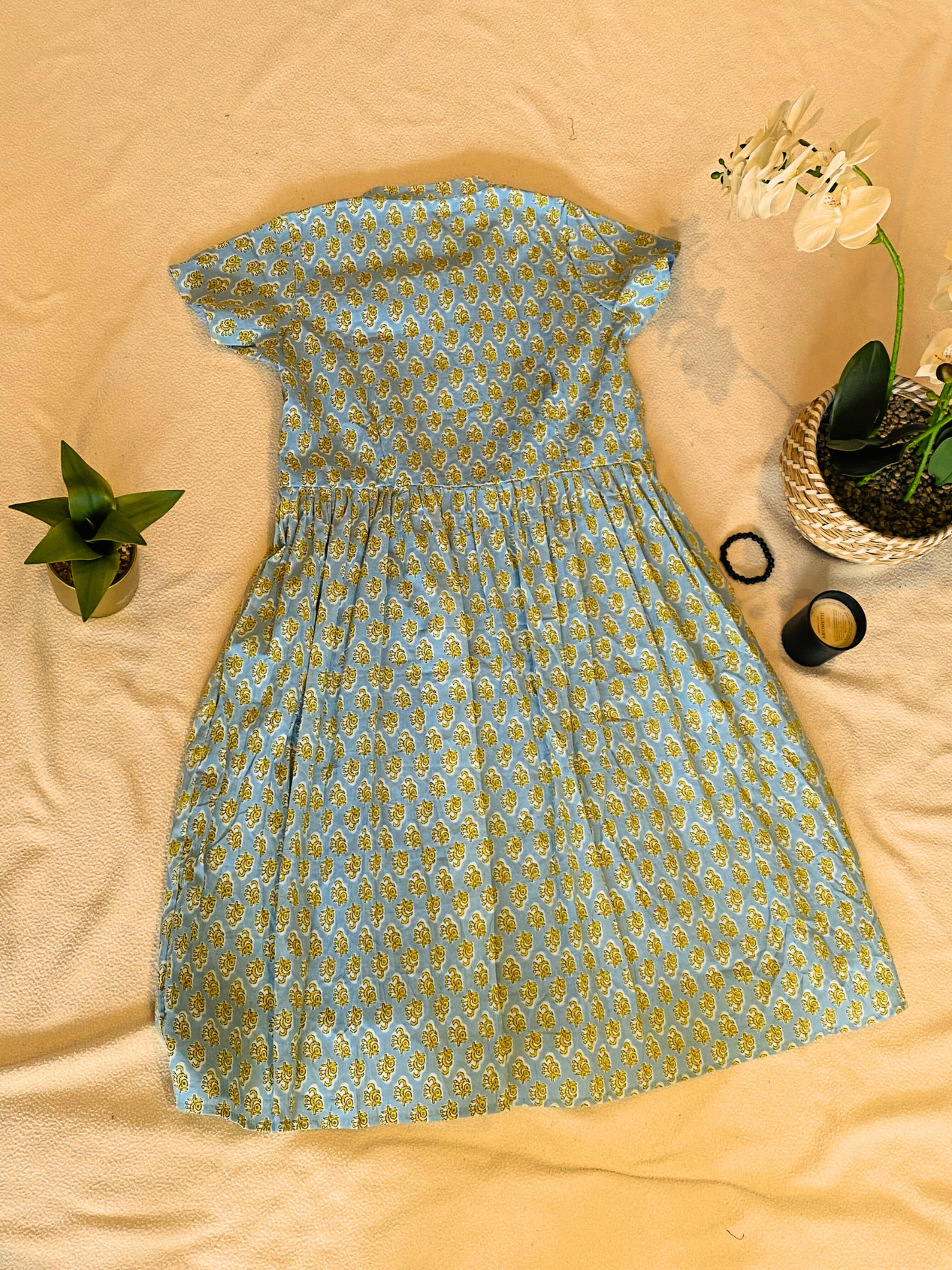 Chelsea Floral Short Sleeve Light Blue Cotton Dress