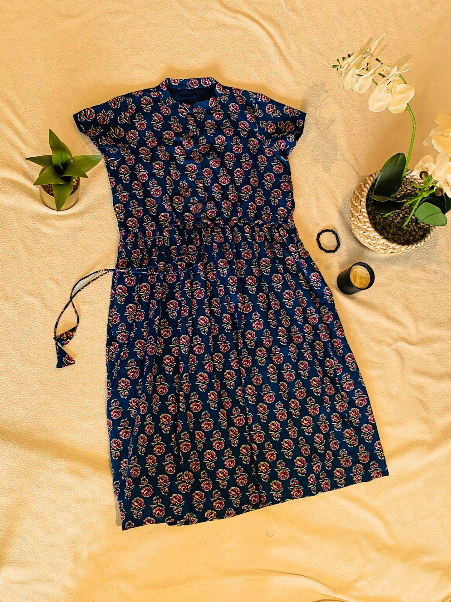 Chelsea Floral Short Sleeve Blue Cotton Dress