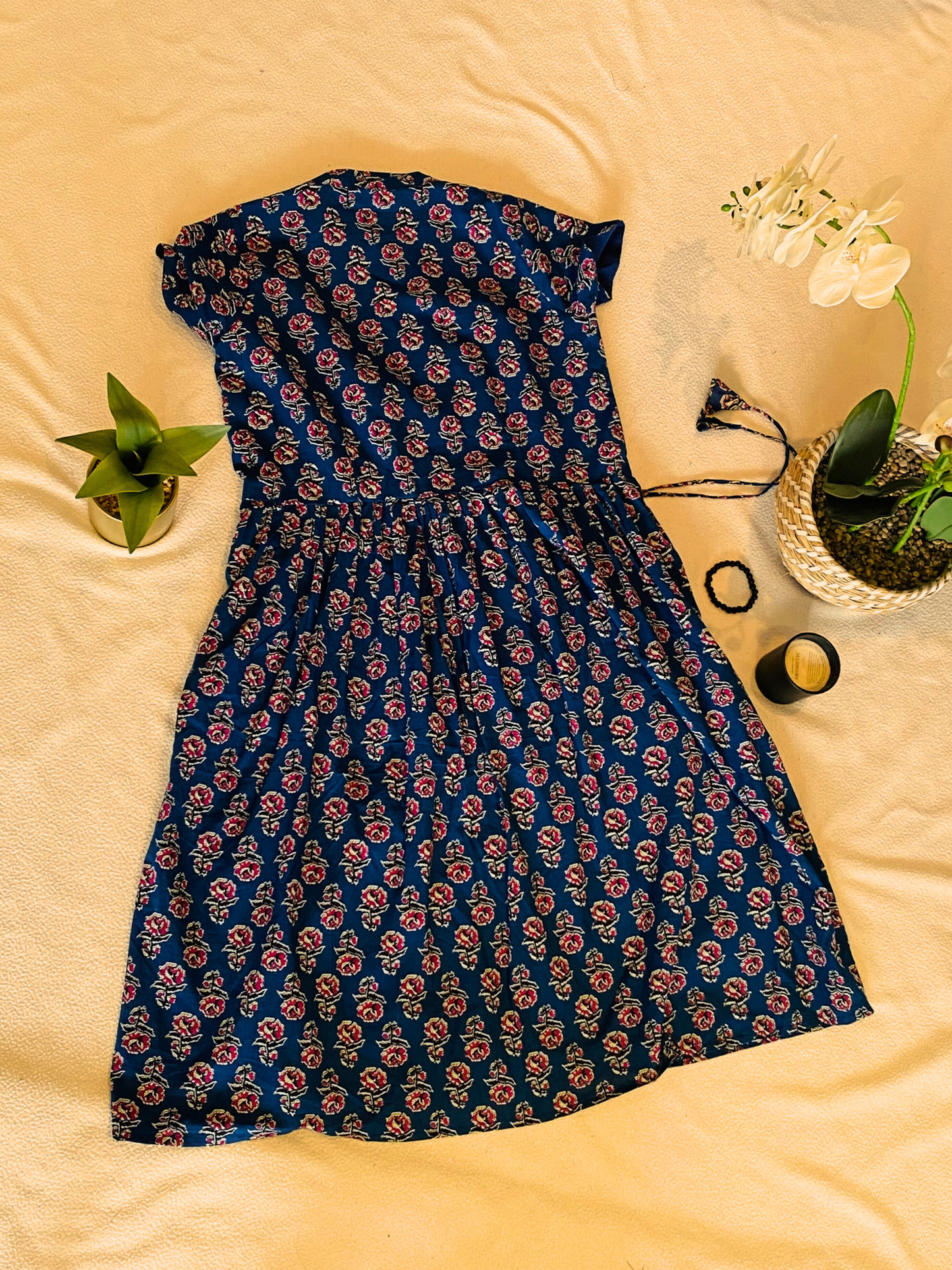 Chelsea Floral Short Sleeve Blue Cotton Dress