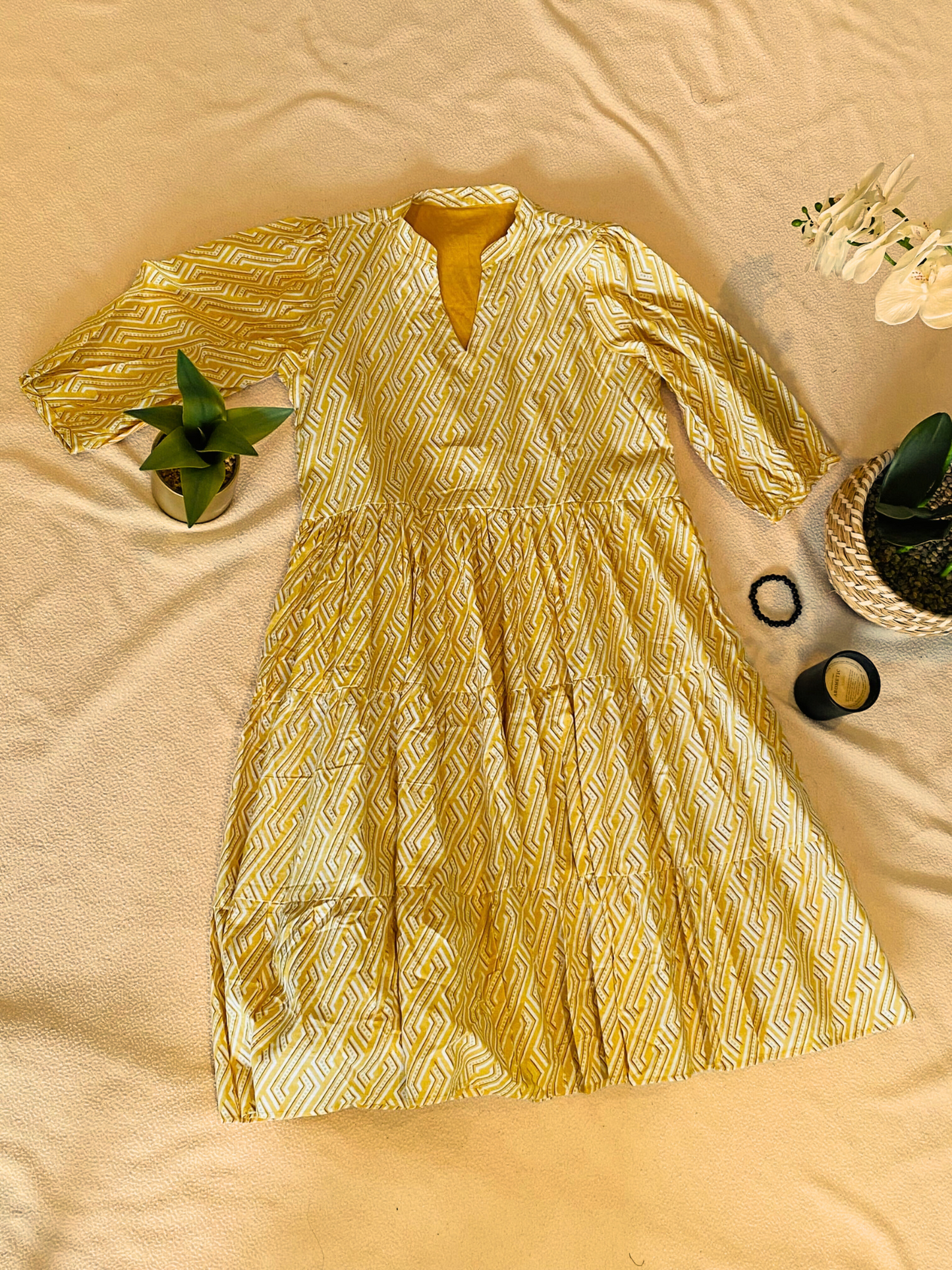 Maya Boho Tiered Yellow Cotton Maxi Dress