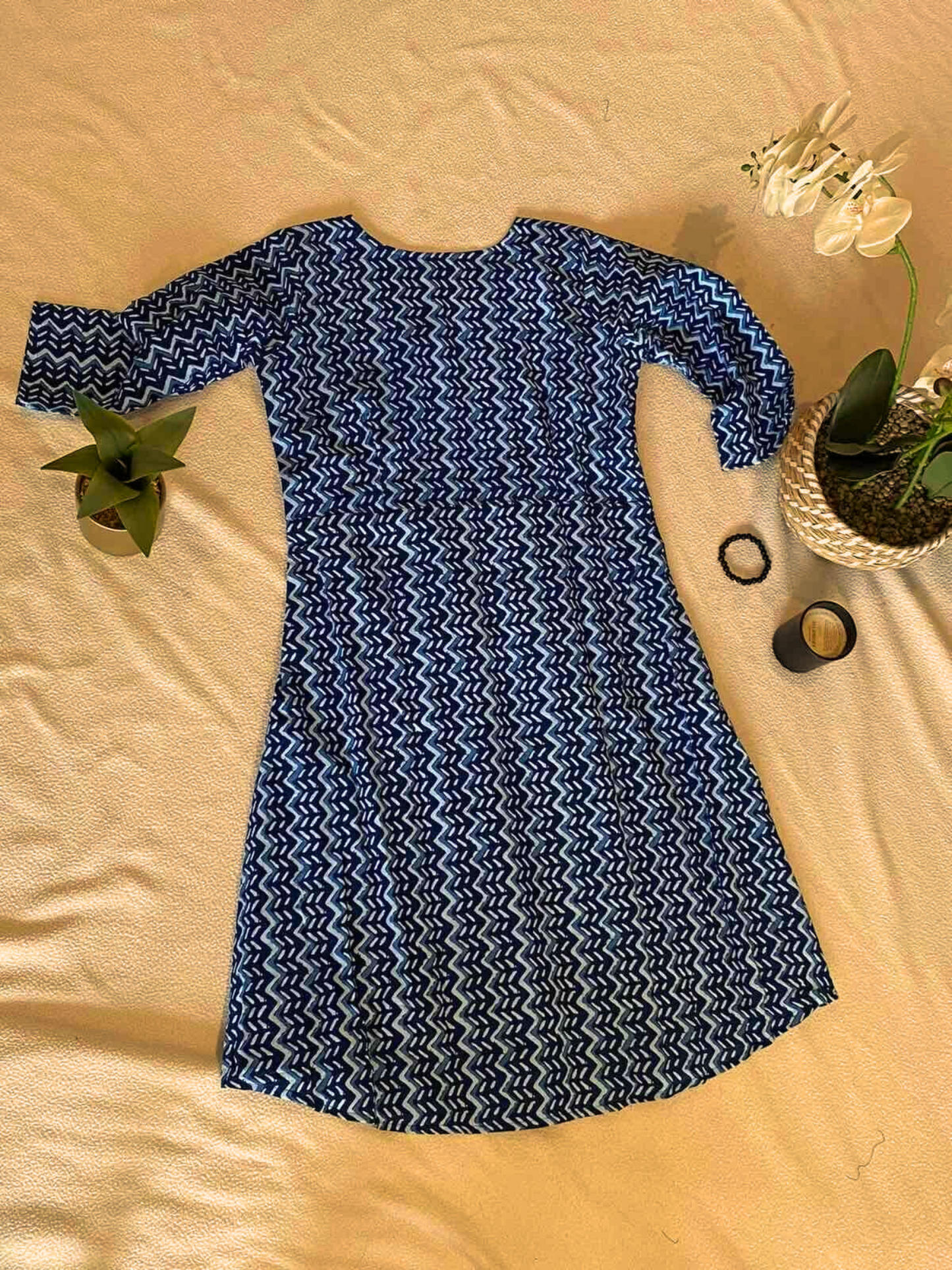 Maisie Blue Long Sleeve Cotton Maxi Dress with Pockets